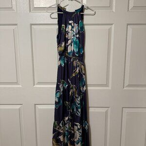 Blue Sleeveless Tropical Floral Dress